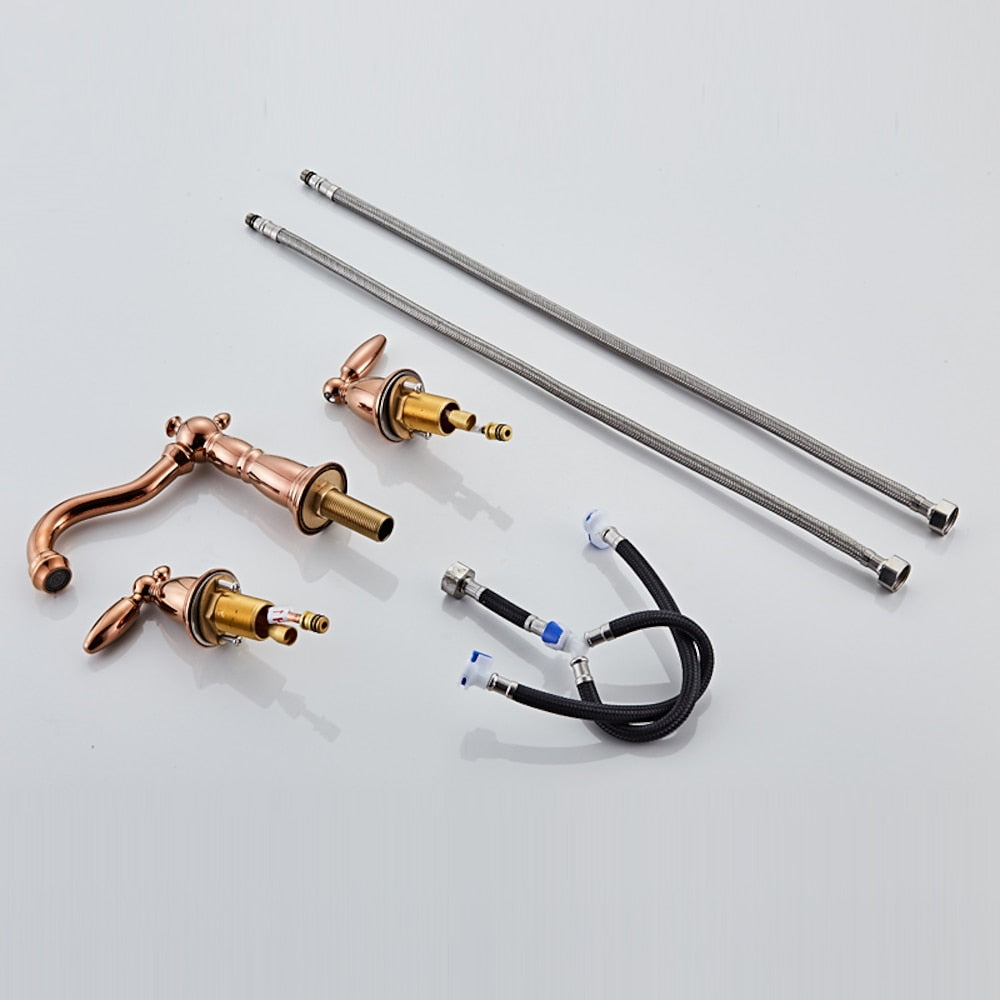 Widespread Modern Bathroom Faucet, Dual-Handle High Arc Brass Faucet, Matte Black / Chrome / Polished Gold / Rose Gold / Antique Brass