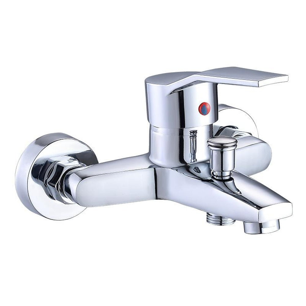 Modern Chrome Wall-Mount Tub Faucet, Single-Handle Brass Tub Filler with Handheld Shower