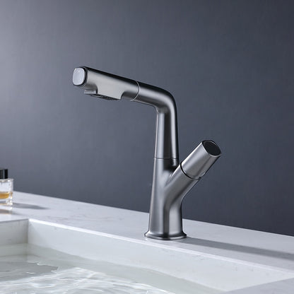 Modern Height-Adjustable Pull-Out Bathroom Faucet, Single-Hole Single-Handle Brass Faucet, Chrome / Matte Black / Matte White / Gunmetal