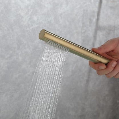 Waterfall Wall-Mount Tub Filler Faucet, Brass Bathtub Faucet with Handheld Shower, Brushed Gold / Matte Black