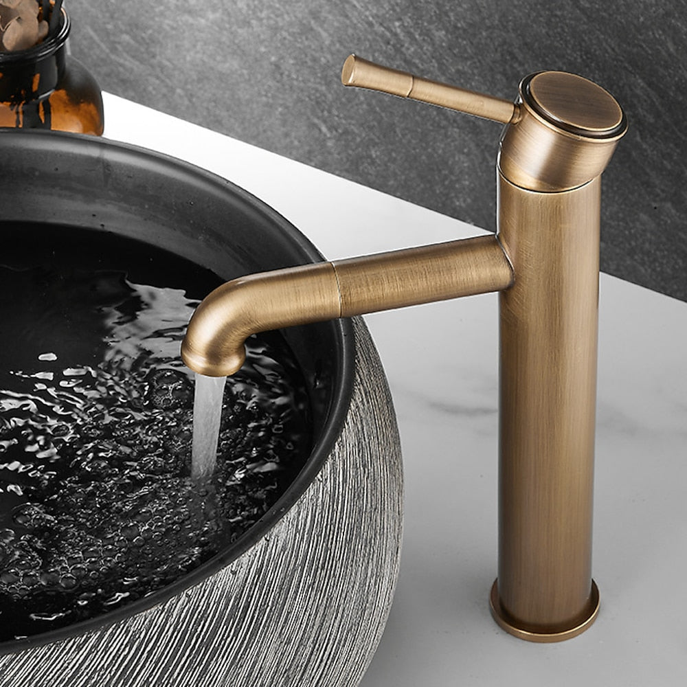 Vintage Tall Vessel Sink Faucet, Single-Handle Single-Hole Bathroom Faucet, Antique Brass / Matte Black