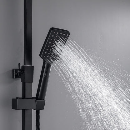 Matte Black Modern Wall-Mounted Shower System, Exposed Rainfall / Handheld Shower System with Bidet Sprayer / Storage Shelf