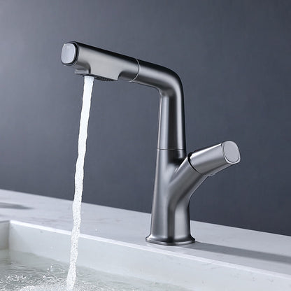 Modern Height-Adjustable Pull-Out Bathroom Faucet, Single-Hole Single-Handle Brass Faucet, Chrome / Matte Black / Matte White / Gunmetal