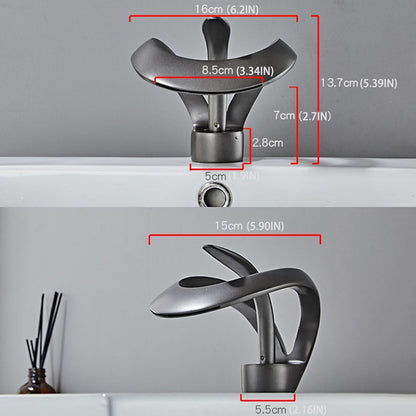 Waterfall Modern Bathroom Faucet, Single-Handle Single-Hole Brass Faucet, Matte Black / Chrome / Polished Gold / Gunmetal / Matte White