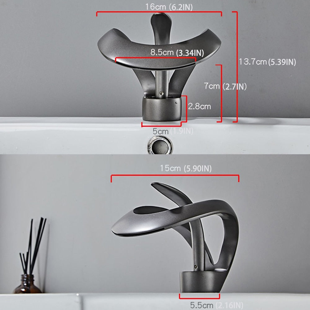 Waterfall Single-Hole Bathroom Faucet, Single-Handle Brass Vessel Sink Faucet, Matte Black / Chrome / Brushed Gold / Matte White / Gunmetal