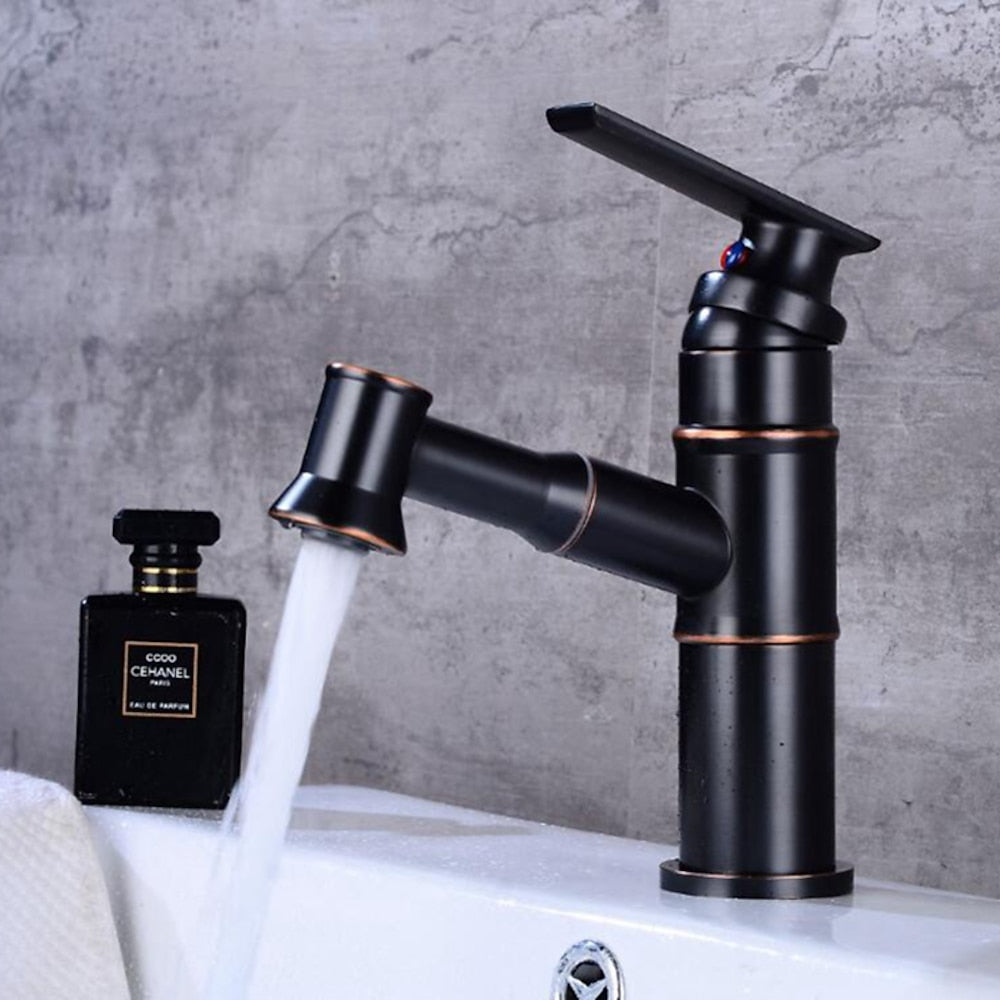 Traditional Single-Hole Bathroom Faucet, Single-Handle Pull-Out Faucet, Oil-Rubbed Bronze / Antique Brass