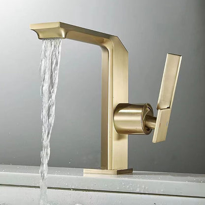 Modern Waterfall Bathroom Faucet, Single-Handle Brass Faucet, Matte Black / Chrome / Brushed Gold / Gunmetal
