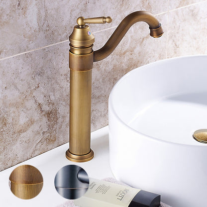 Rotatable High-Arc Vessel Sink Faucet, Single-Handle Vintage Brass Faucet, Antique Brass / Matte Black