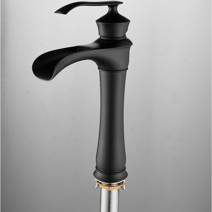 Matte Black Waterfall Vessel Bathroom Faucet, Single-Handle Single-Hole Basin Faucet