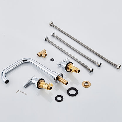 360-Degree Swivel Widespread Bathroom Faucet, Double Lever Handle Brass Basin Faucet, Polished Gold / Chrome