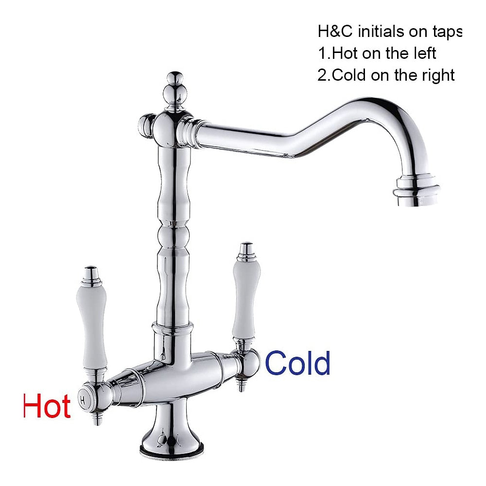 360-Degree Swivel High Arc Brass Faucet, Traditional Single-Hole Two-Handle Bathroom Faucet, Chrome / Matte Black / Antique Brass