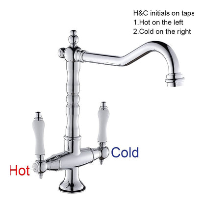 360-Degree Swivel High Arc Brass Faucet, Traditional Single-Hole Two-Handle Bathroom Faucet, Chrome / Matte Black / Antique Brass
