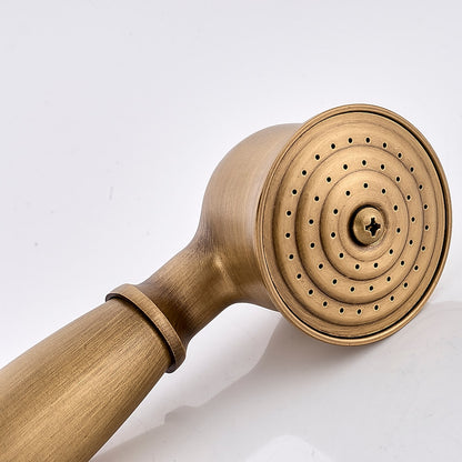 Antique Brass Wall-Mount Bathtub Faucet, Dual-Handle Tub Filler Faucet with Handshower