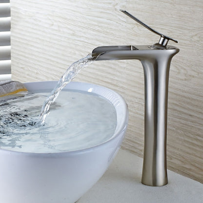 Waterfall Modern Brass Vessel Sink Faucet, Single-Handle Tall Faucet