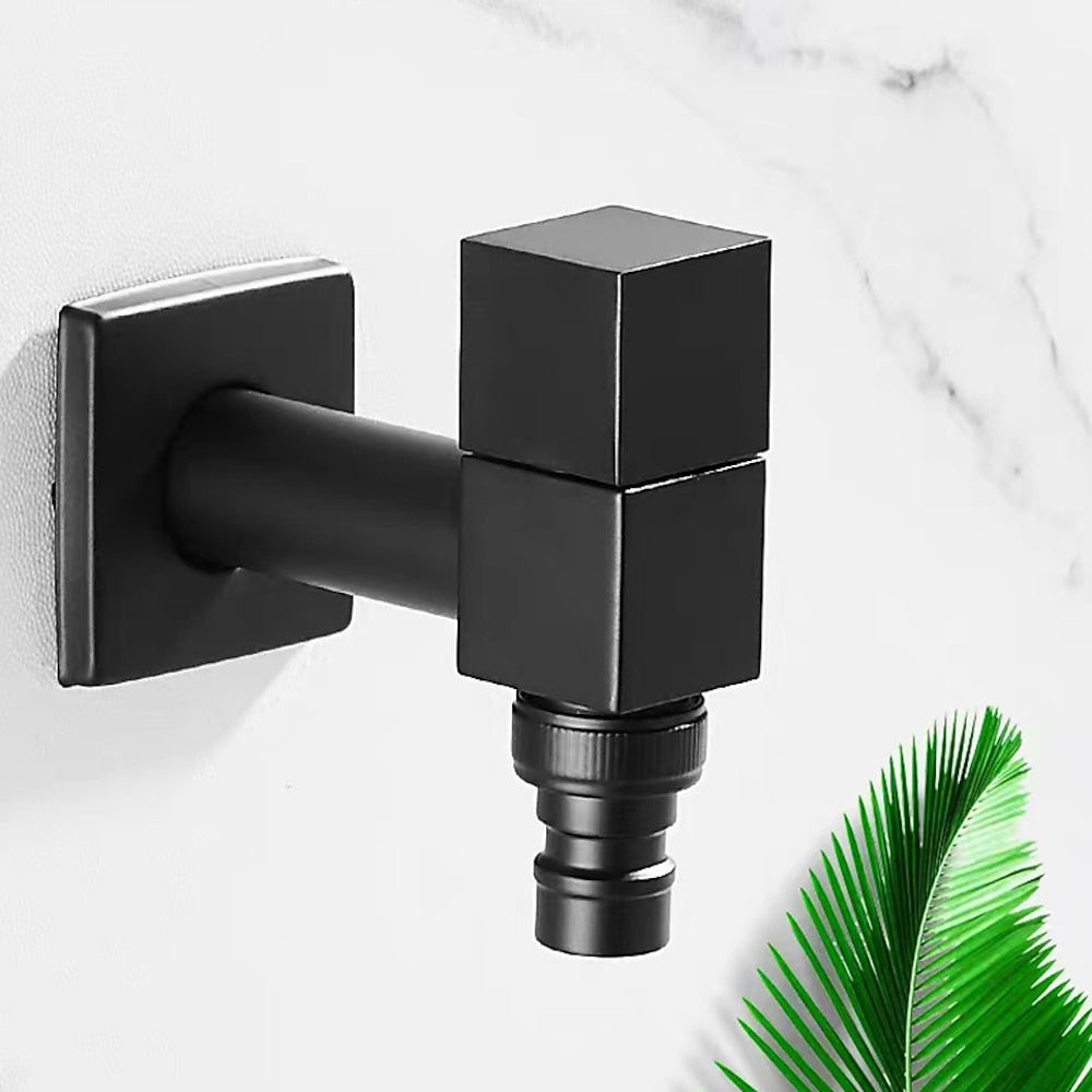 Modern Wall-Mount Single Cold Faucet, Solid Brass Washing Machine Faucet, Matte Black / Chrome