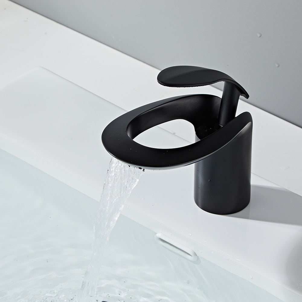 Modern Waterfall Bathroom Faucet, Single-Handle Brass Faucet