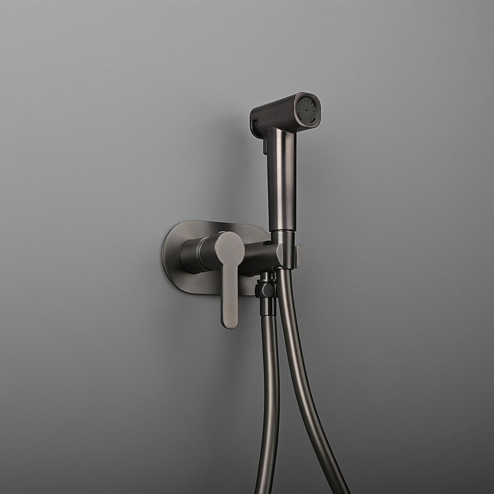 Wall-Mount Hot, Cold Bidet Sprayer Faucet, Modern Single-Handle Brass Valve Set, Gunmetal / Matte White / Matte Black / Chrome / Brushed Gold