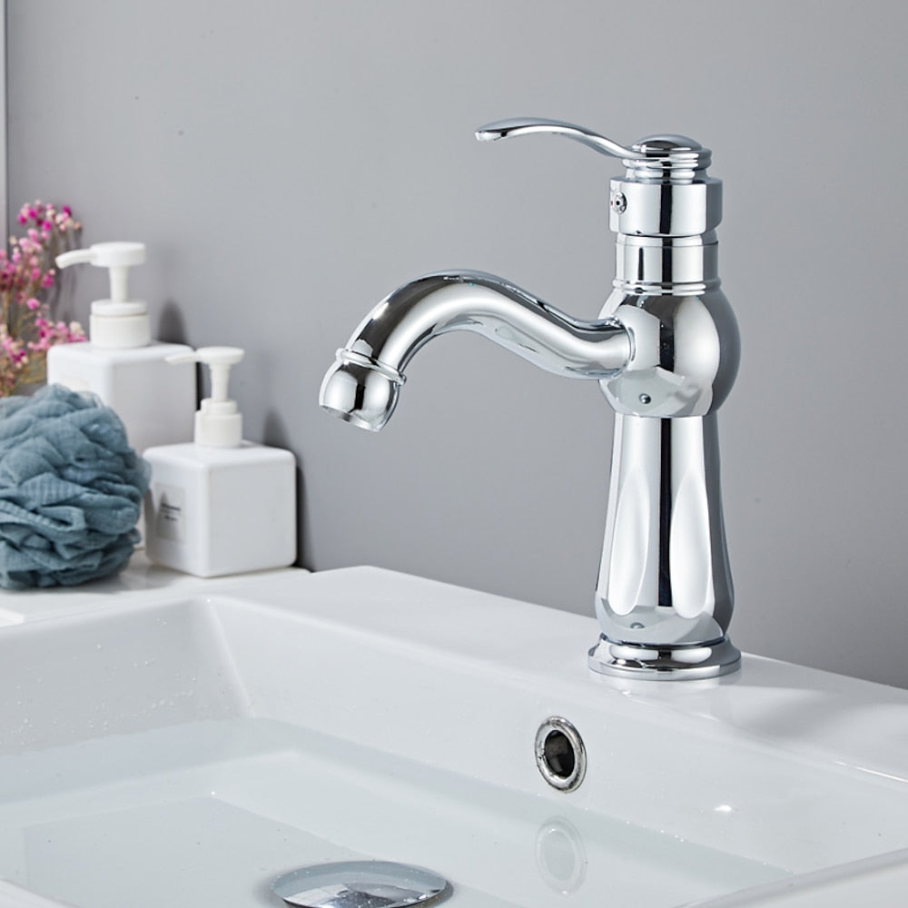 Single-Handle Bathroom Sink Faucet, Vintage Single-Hole Deck-Mount Basin Faucet, Oil-Rubbed Bronze / Matte Black / Brushed Nickel / Chrome / Polished Gold