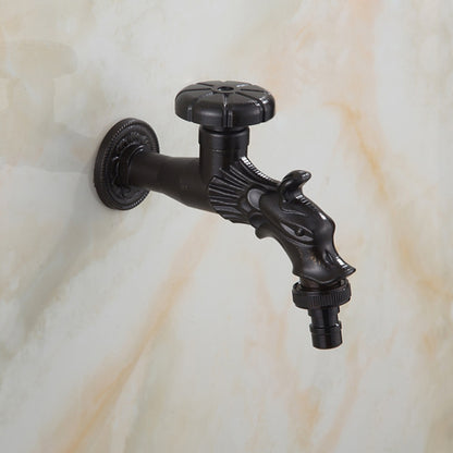 Vintage Dragon Wall-Mount Garden Faucet, Single Wheel Handle Outdoor Faucet, Antique Brass / Matte Black / Brushed Gold