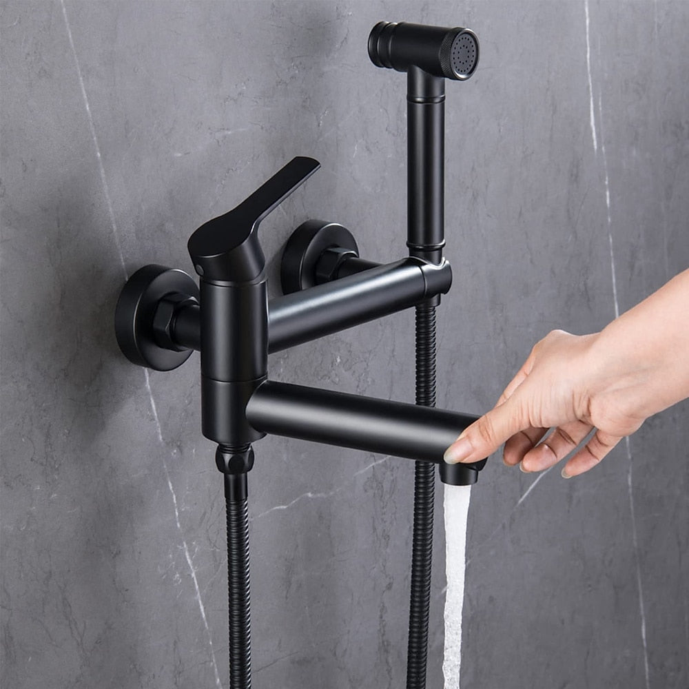 Modern Wall-Mounted Bidet Faucet, Single-Handle Bathroom Bidet Spray Faucet with Handheld Sprayer, Matte Black / Chrome / Brushed Gold