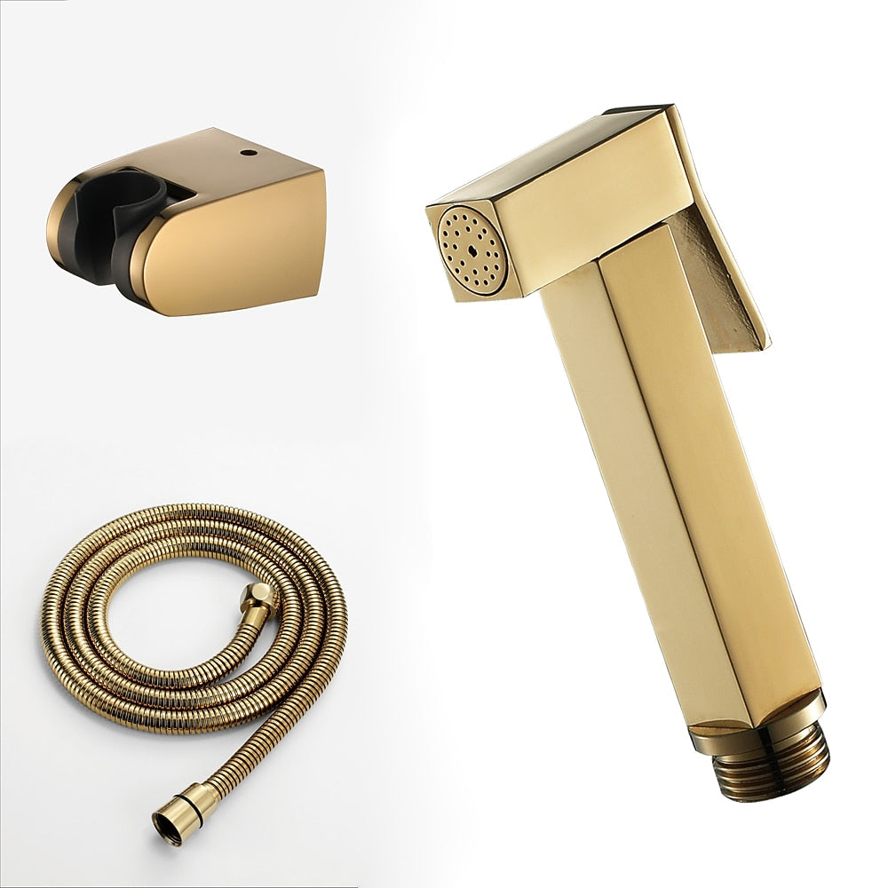 Self-Cleaning Solid Brass Bidet Sprayer, Wall-Mount Toilet Bidet Sprayer with Hose / Bracket, Black / Silver / Gold