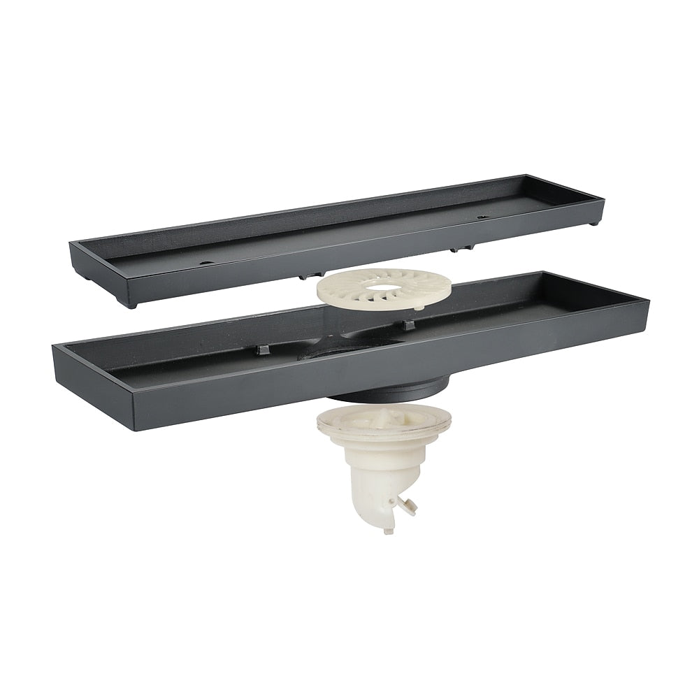 Matte Black Brass Linear Floor Drain, Contemporary Bathroom Shower Floor Drain with Removable Cover