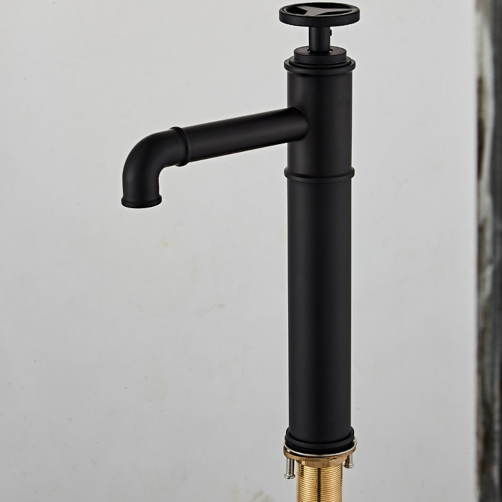 Matte Black Industrial Single-Hole Vessel Sink Faucet, Single Wheel Handle Brass Bathroom Faucet