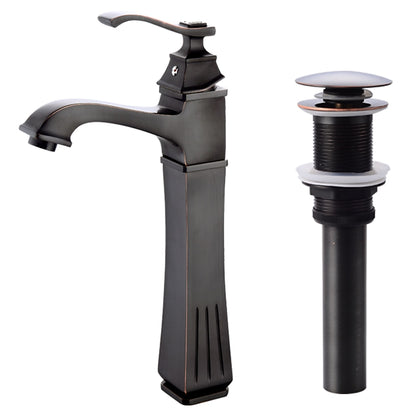 Oil-Rubbed Bronze Modern Tall Vessel Faucet, Single-Hole Bathroom Faucet with Pop-Up Drain