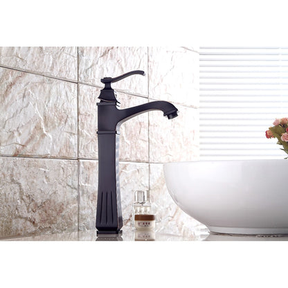 Oil-Rubbed Bronze Modern Tall Vessel Faucet, Single-Hole Bathroom Faucet with Pop-Up Drain