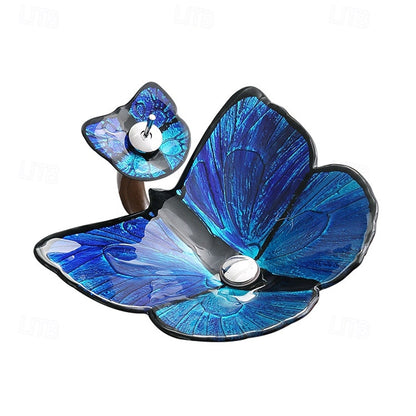 Butterfly Shape Tempered Glass Vessel Sink, Single-Handle Waterfall Faucet Combo with Pop-Up Drain, Multi