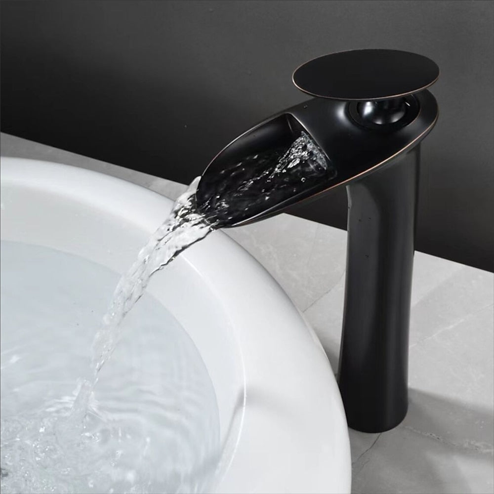 Waterfall Vessel Bathroom Faucet, Modern Single-Handle Single-Hole Tall Basin Faucet