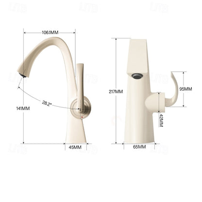 Modern Single-Hole Bathroom Faucet, Single-Handle High-Arc Faucet, Matte White / Chrome / Polished Gold / Matte Black / Brushed Gold / Rose Gold / Gunmetal