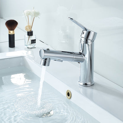 Modern Pull-Out Spray Bathroom Faucet, Single-Handle Brass Faucet, Matte Black / Chrome