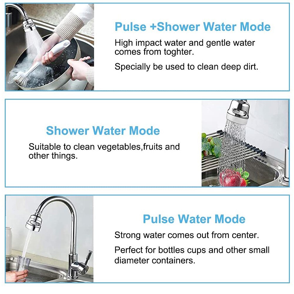 3-Mode 360-Degree Swivel Chrome Faucet Spray Head, Kitchen Sink Sprayer Attachment