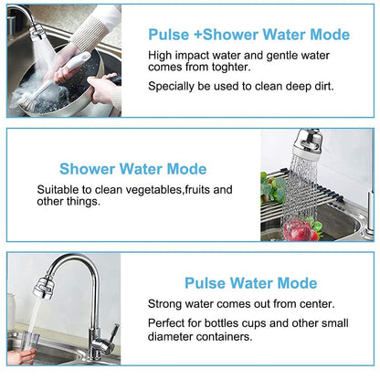 Chrome 360-Degree Swivel 3-Mode Replacement Spray Head, Kitchen Sink Faucet Aerator Sprayer Attachment