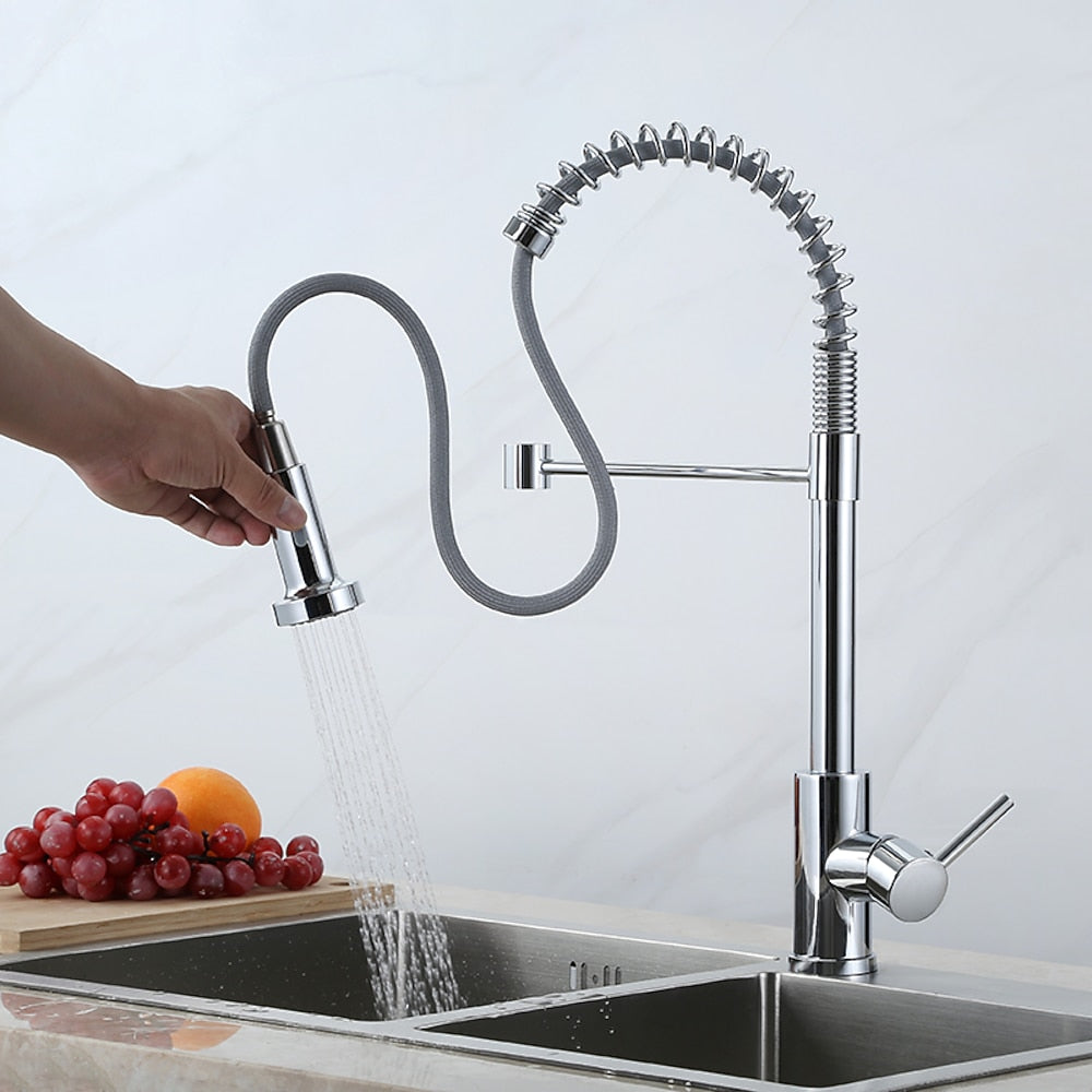 Stainless Steel Pre-Rinse Kitchen Faucet, Single-Handle Pull-Down Faucet, Chrome / Brushed Nickel