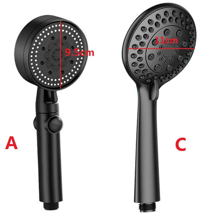 5-Spray Mode Matte Black Handheld Shower Head, High-Pressure Bathroom Showerhead