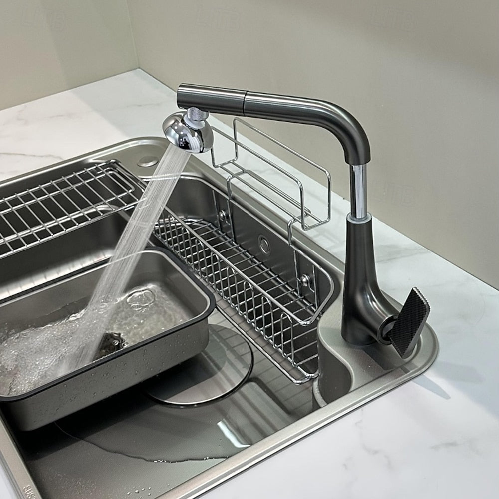 Modern Single-Hole Pull-Out Kitchen Faucet, Single-Handle Multi-Function Faucet, Gray / Silver / White / Multi