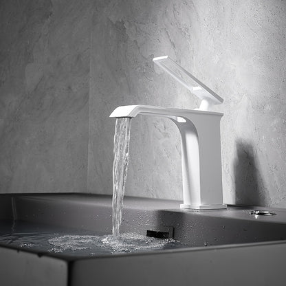 Modern Waterfall Bathroom Faucet, Single-Handle Brass Faucet, Brushed Gold / Chrome / Gunmetal / Matte Black / Matte White