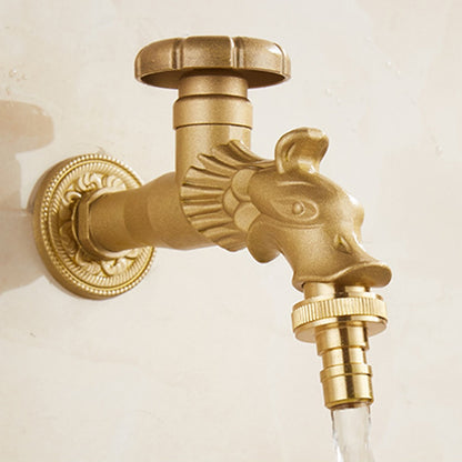 Vintage Dragon Wall-Mount Garden Faucet, Single Wheel Handle Outdoor Faucet, Antique Brass / Matte Black / Brushed Gold