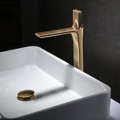 Brushed Gold Modern Bathroom Sink Faucet, Single-Hole Single-Handle Brass Faucet