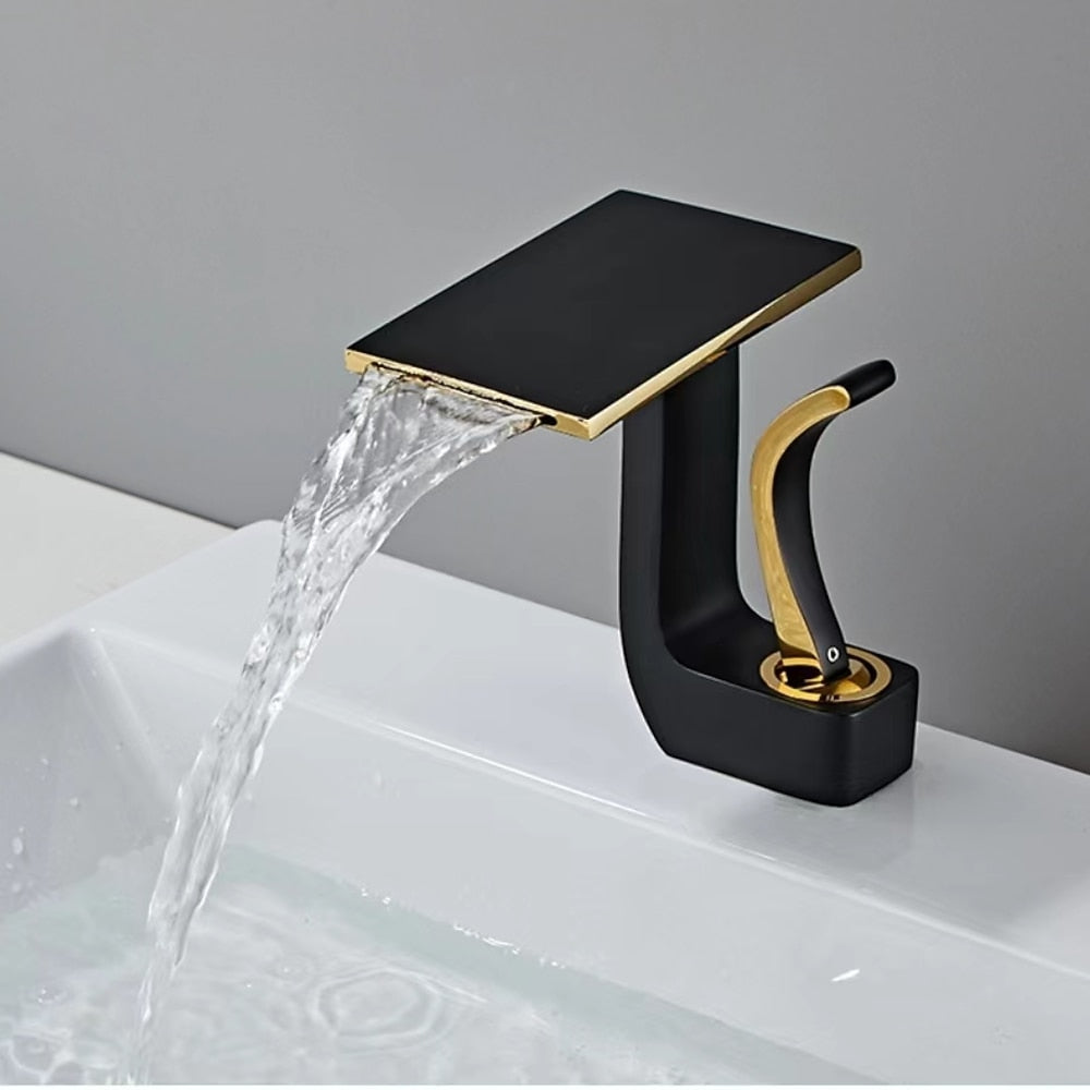 Waterfall Single-Hole Bathroom Faucet, Single-Handle Faucet with Pop-Up Drain