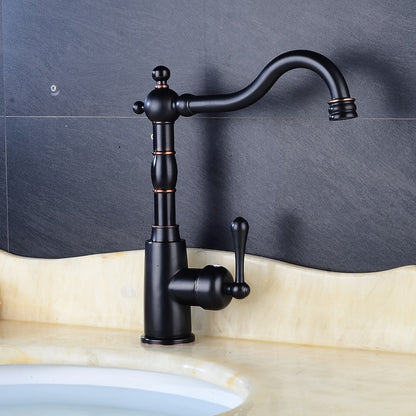 Oil-Rubbed Bronze Antique Single-Hole Bathroom Faucet, Single-Handle Swivel Spout Faucet