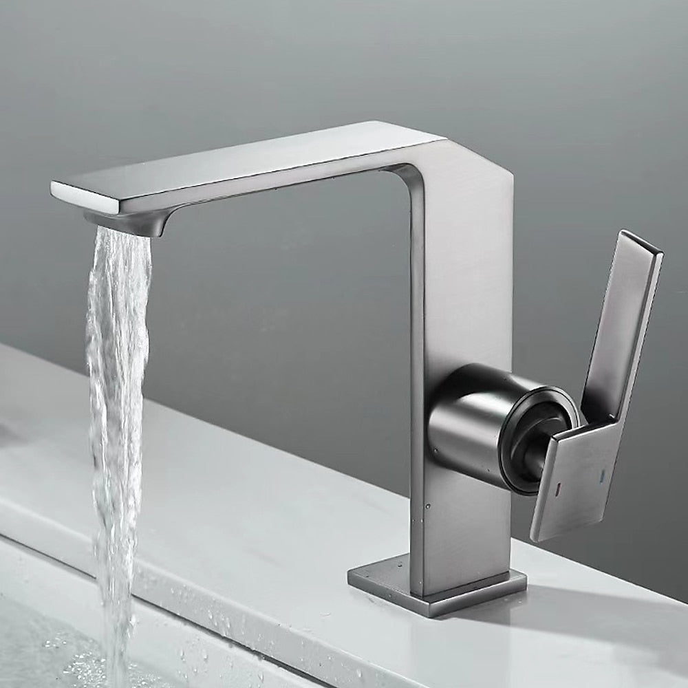 Modern Waterfall Bathroom Faucet, Single-Handle Brass Faucet, Matte Black / Chrome / Brushed Gold / Gunmetal