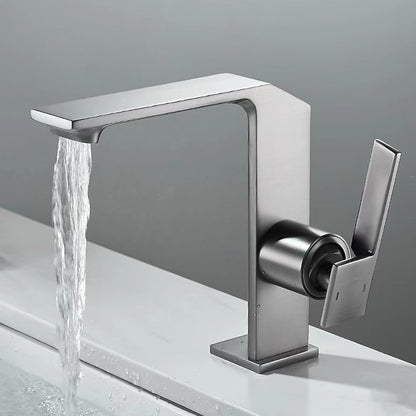 Modern Waterfall Bathroom Faucet, Single-Handle Brass Faucet, Matte Black / Chrome / Brushed Gold / Gunmetal