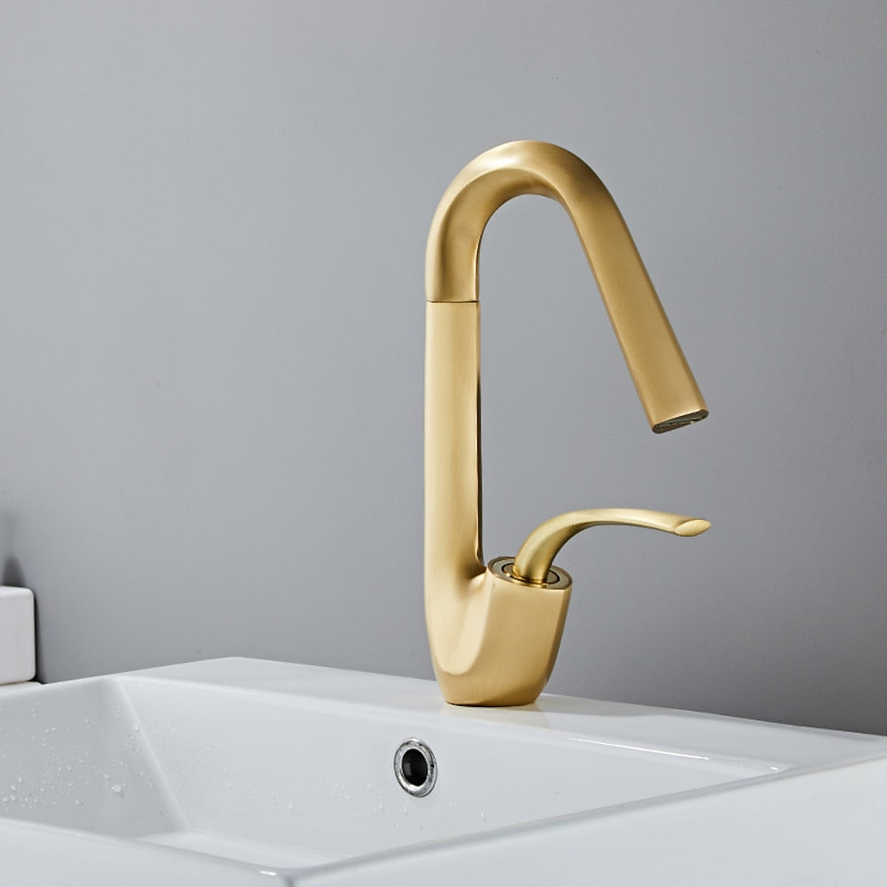 Modern Single-Hole Waterfall Bathroom Faucet, Single-Handle Swivel Spout Faucet, Matte Black / Brushed Gold / Chrome