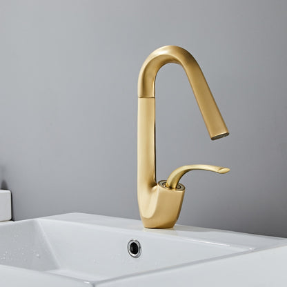 Modern Single-Hole Waterfall Bathroom Faucet, Single-Handle Swivel Spout Faucet, Matte Black / Brushed Gold / Chrome