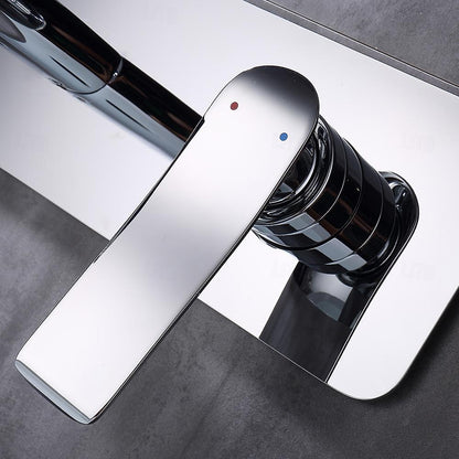 Chrome Wall-Mount Bathroom Faucet, Single-Handle Basin Faucet with Escutcheon Plate