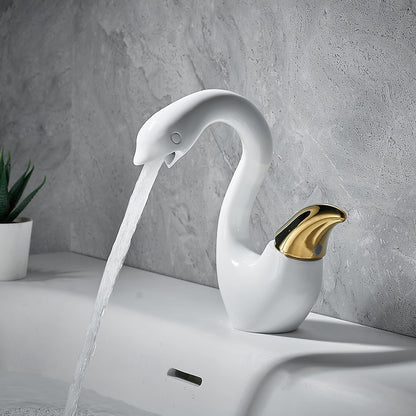 Swan-Shaped Modern Single-Hole Bathroom Faucet, Single-Handle Brass Basin Faucet