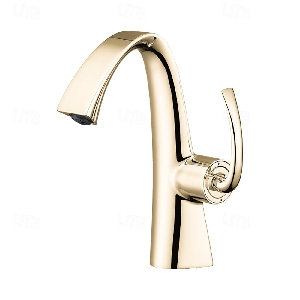 Modern Single-Hole Bathroom Faucet, Single-Handle High-Arc Faucet, Matte White / Chrome / Polished Gold / Matte Black / Brushed Gold / Rose Gold / Gunmetal